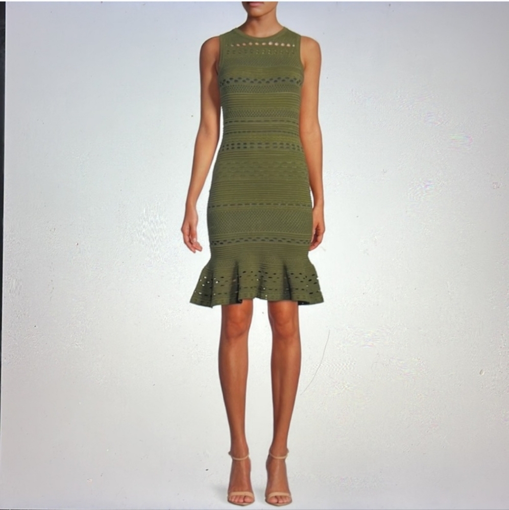 MILLY OLIVE GREEN SZ M KNIT CUTOUT DRESS MERMAID FIT